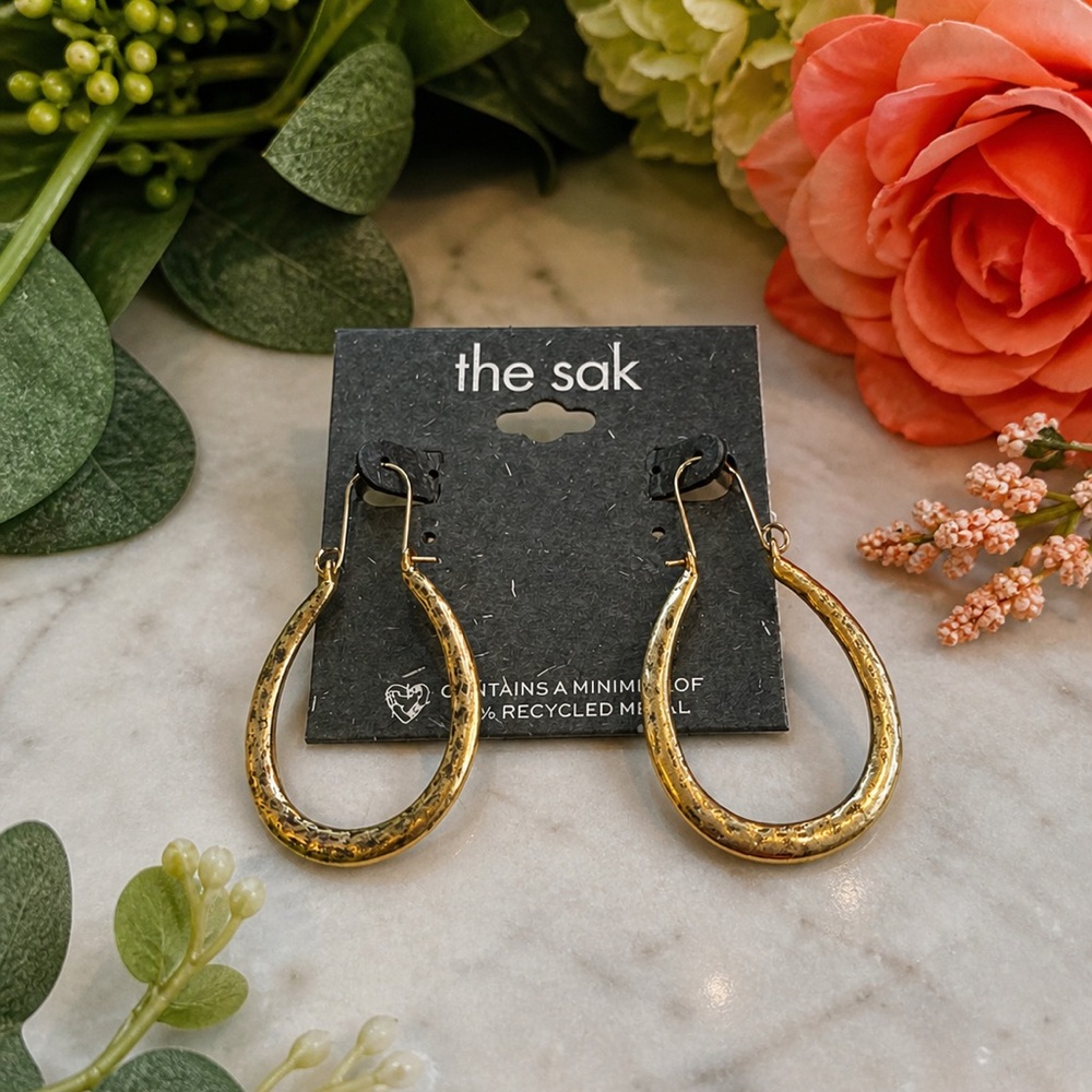 The Sak Gold Tone Teardrop Hoop Earrings Lightweight Boho Chic (BR333/5)